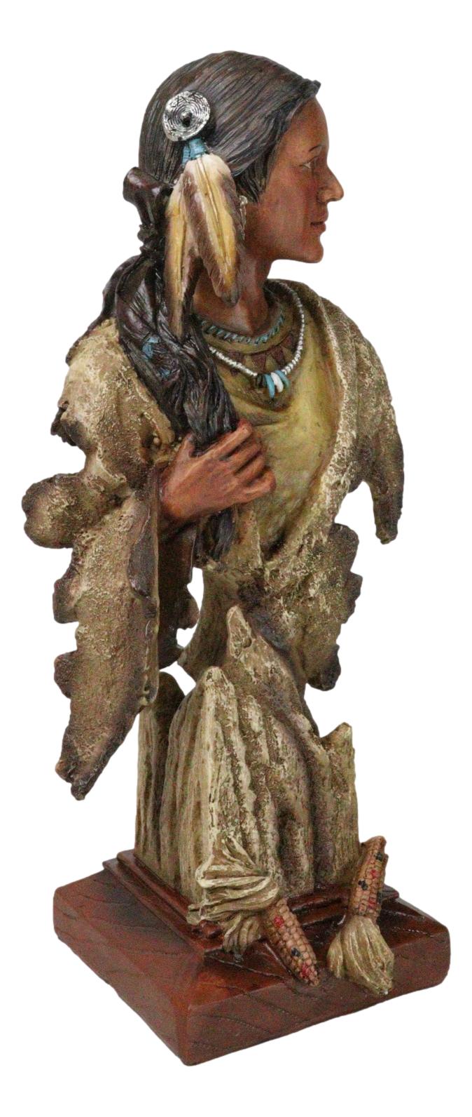 Tribal Native American Indian Lady Princess with Eagle Feathers Bust Figurine