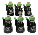 Set Of 6 Green Black Calligraphy Shoyu Tenmoku Porcelain Soy Sauce Flask 7oz