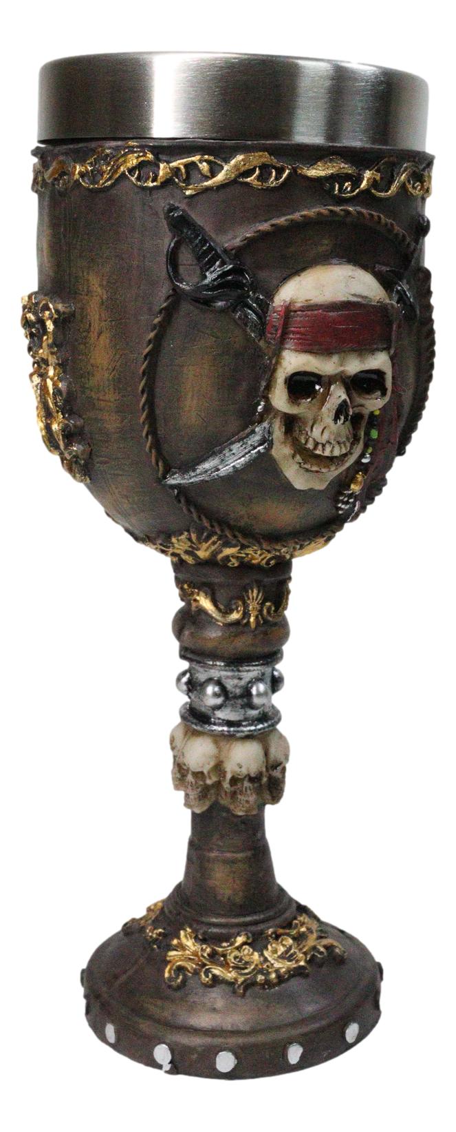 Nautical Pirate Skull Wine Goblet with Crossed Cutlass Red Bandana Chalice