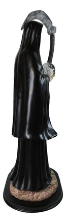 Large 2 Feet Protection Santa Muerte Skeleton With Scythe in Black Robe Statue