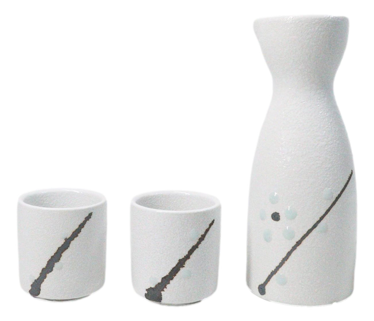 Porcelain Snow Flowers White Yukino Hana Wine Sake Flask With 2 Cups Set