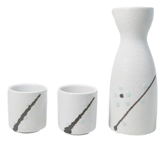Porcelain Snow Flowers White Yukino Hana Wine Sake Flask With 2 Cups Set