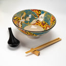 Japanese Crane Ceramic Ramen Rice Bowl With Soup Spoon Chopsticks And Rest Set