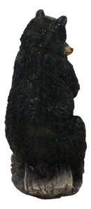 Rustic Forest Black Bear Mother and 2 Cubs Sitting On Tree Logs Seesaw Figurine