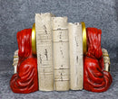 Day of The Dead Gothic Red Santa Muerte With Gold Halo Rosary Cross Bookends Set