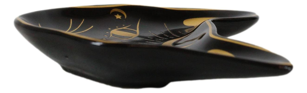 Wicca Astrology Witchcraft Mystic Mog Black Feline Cat Trinket Jewelry Dish - Ebros Gift