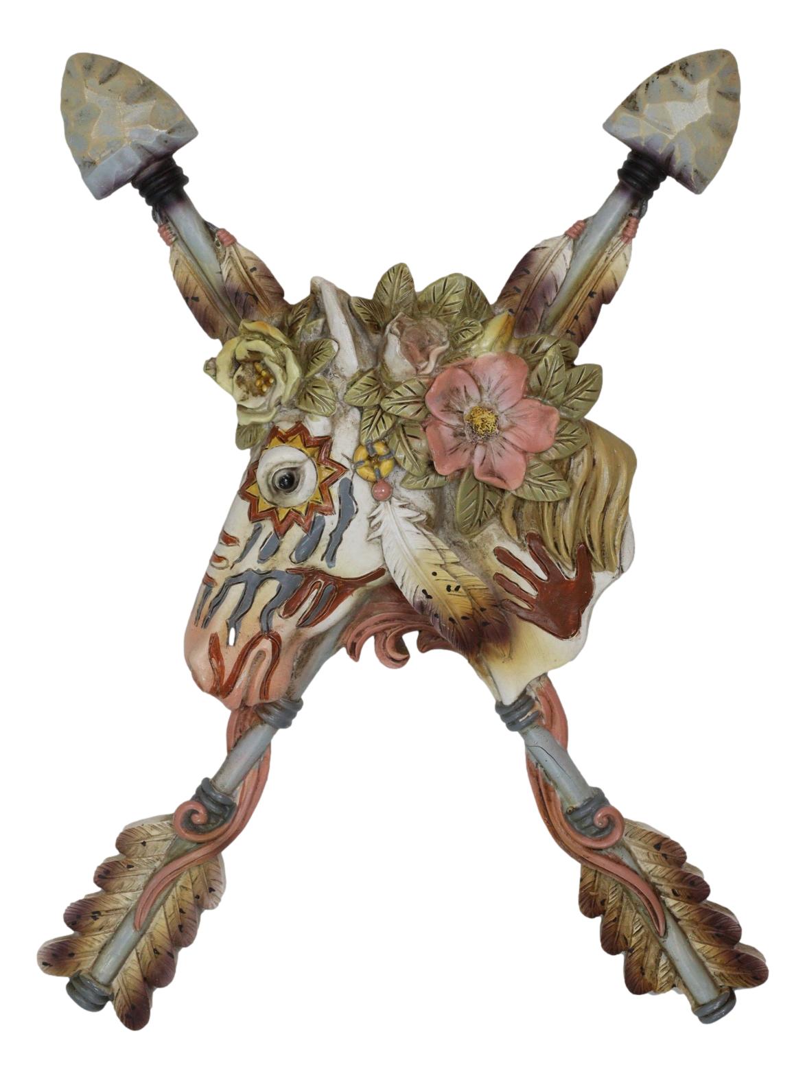 Set of 2 Western Floral Blooms Cow Skull & Horse With Crossed Arrows Wall Decor