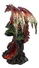 Metallic Red and Gold Dragon On Giant Tree With Faux Crystal Geode Core Figurine