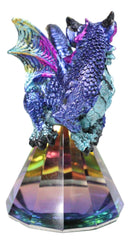 Metallic Blue Dragon Perching On Iridescent Pyramid Glass Small Figurine