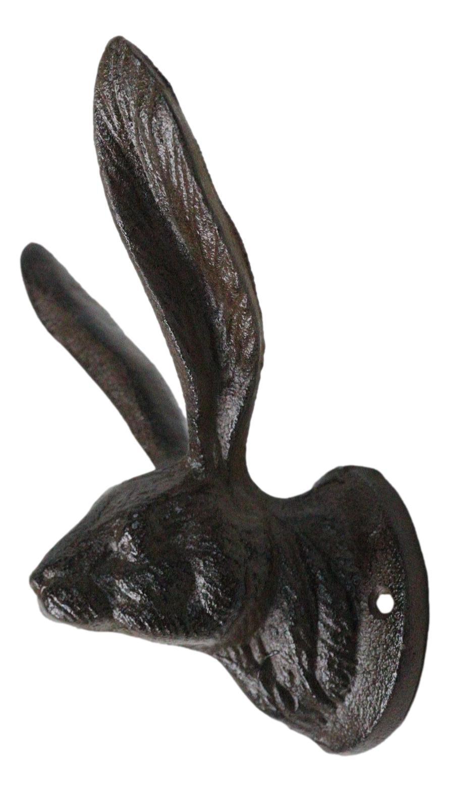 Large Rustic Cast Iron Whimsical Bunny Rabbit with Cute Ears Wall Hook Sculpture
