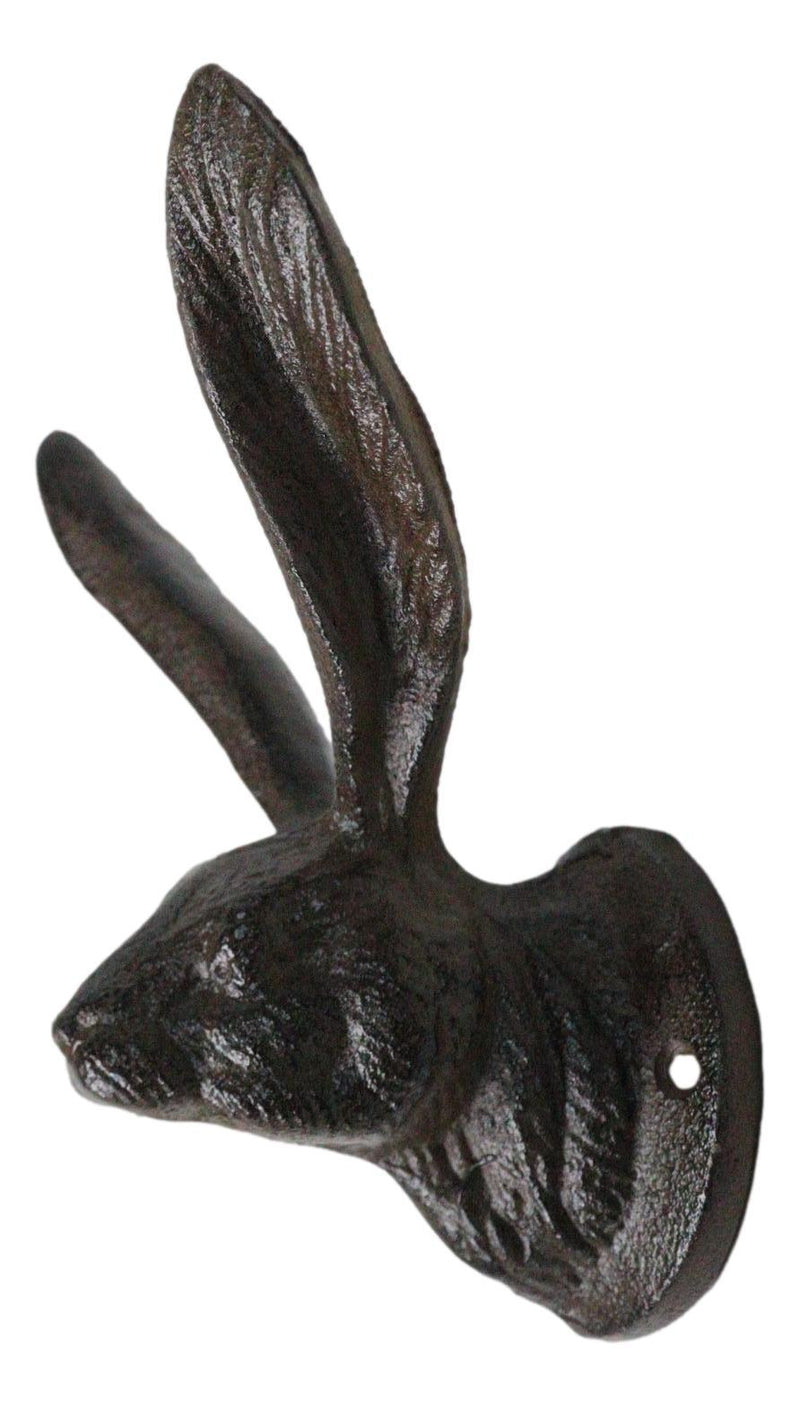 Large Rustic Cast Iron Whimsical Bunny Rabbit with Cute Ears Wall Hook Sculpture