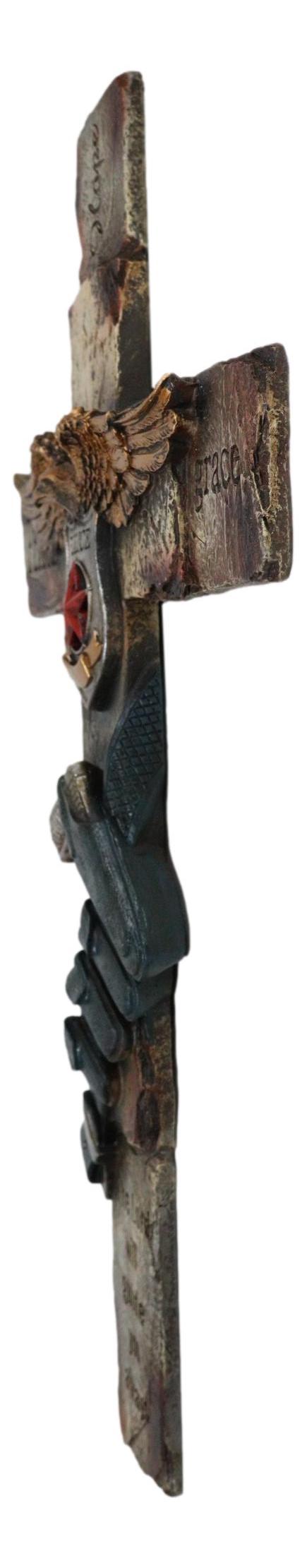 Large Men In Blue Police Officer Gun Eagle Badge Hope Grace Peace Wall Cross