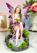 Mysterious Water Lagoon Purple Fairy With Hummingbird Statue 9"H Garden Fairies