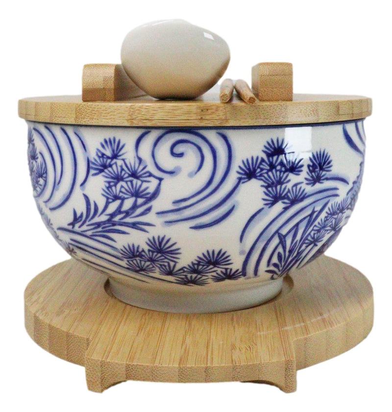 White Blue Koi Fish 28Oz Donburi Ramen Bowl With Lid Trivet Spoon Chopsticks Set