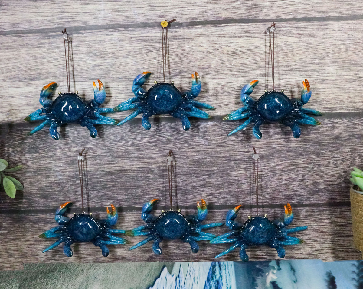 Set Of 6 Nautical Blue Beach Crabs Ocean Marine Wall Hanger Decor Tree Ornaments