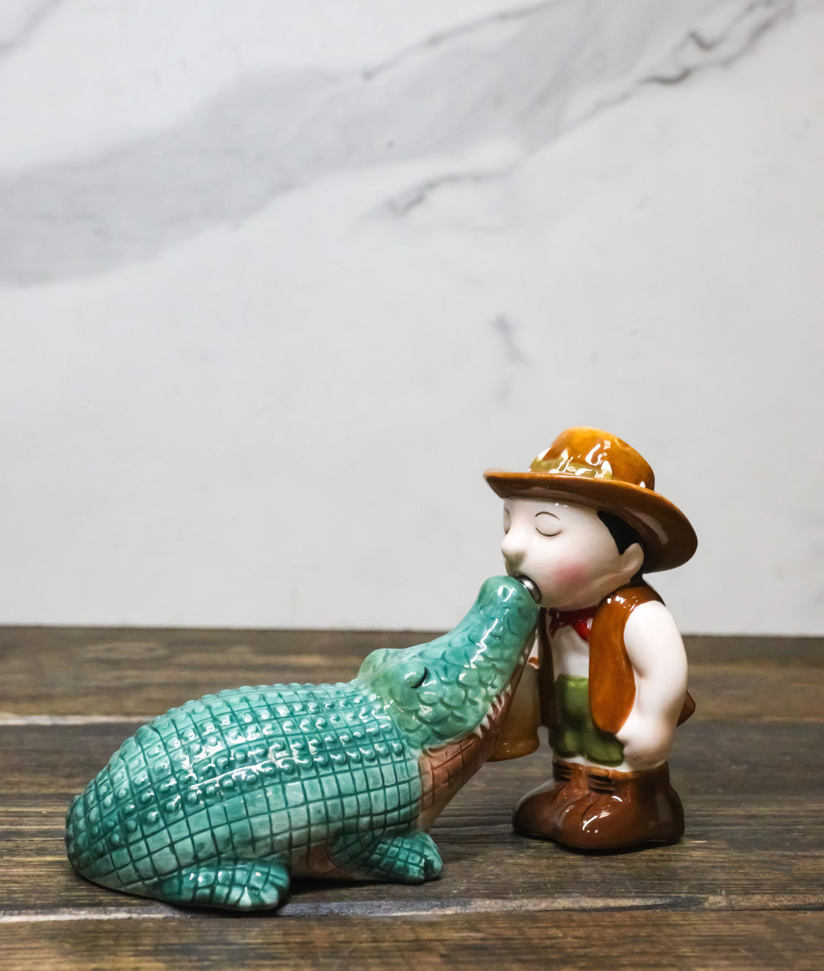 Ebros Gift Crocodile and Hunter Dundy Ceramic Salt and Pepper Shakers Set