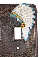 Set of 2 Faux Leather Tribal Indian Chief Headdress Double Toggle Switch Plates