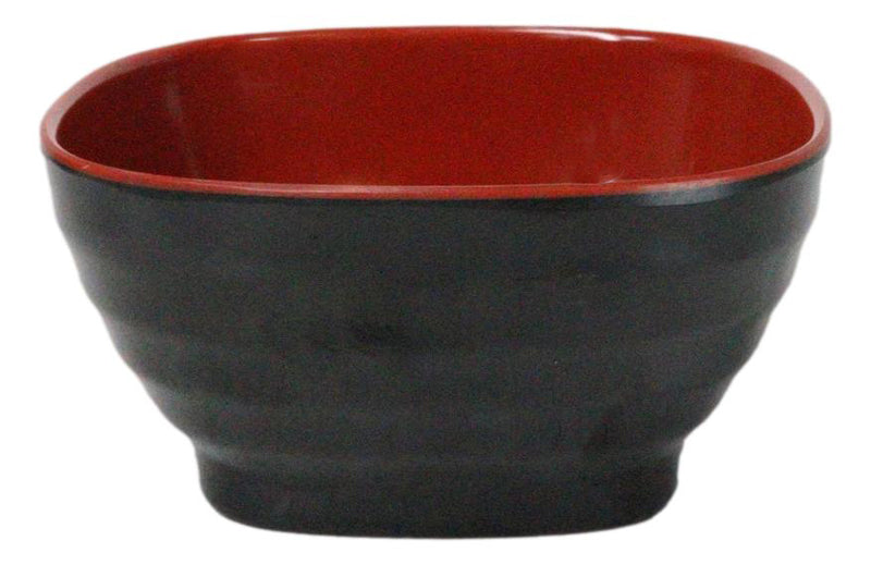 Set Of 6 Red And Black Square Ridged Small Soup Salad Rice Melamine Bowls 4.5"L