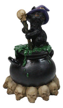 Witch Hat Black Cat Brewing Potion in LED Cauldron with Skulls Bonfire Figurine
