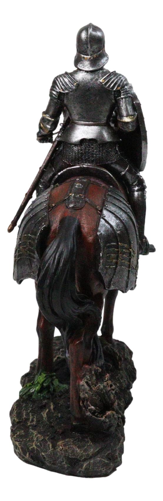 Ebros Gift Crusader Dark Knight on Armored Horse Medieval Cavalry Figurine