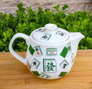 Green And White Iconic Chinese Mahjong Tiles Ceramic Tea Pot 15oz With Strainer