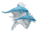 Nautical Marine Sea Blue Dolphins Swimming By Ocean Seashell Conch Figurine