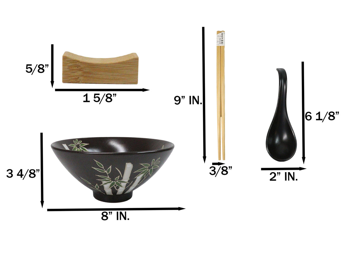 Blue Sky Moon Rabbit Ceramic Ramen Rice Bowl With Soup Spoon Chopsticks And Rest