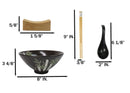 Blue Sky Moon Rabbit Ceramic Ramen Rice Bowl With Soup Spoon Chopsticks And Rest