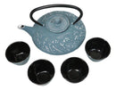 Royal Blue Ocean Sea Waves Tetsubin 27oz Cast Iron Tea Pot With 4 Cups Set