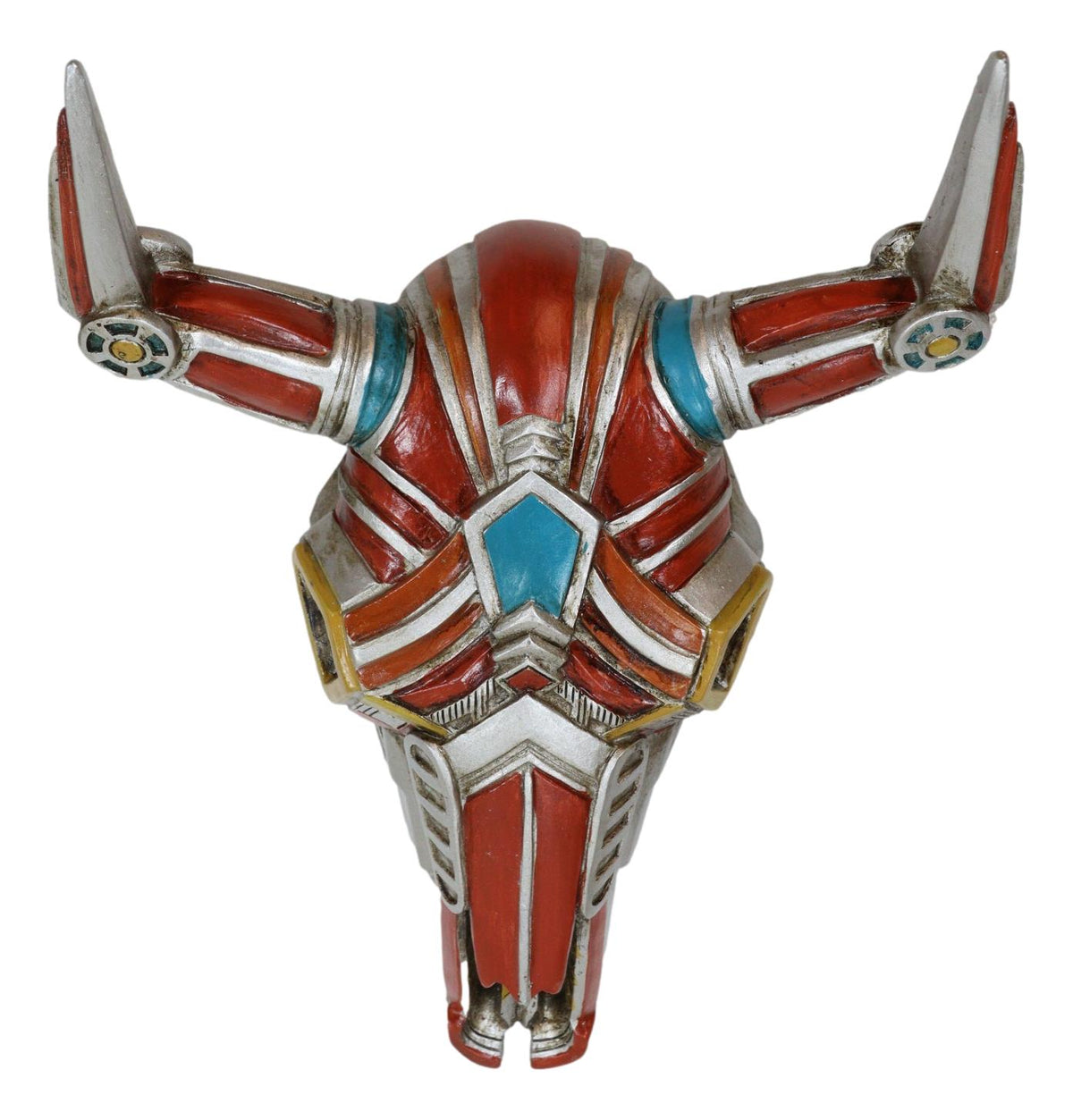 Set of 2 Red and Blue Western Robotic Cyborg Horned Cow Skull Wall Decors