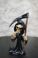 Funny Grim Reaper Skeleton Figurine with Scythe & Middle Finger, Gothic Death