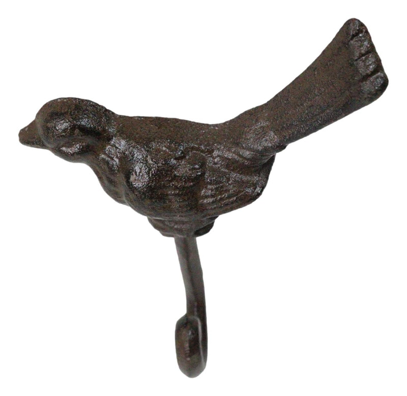 Set Of 2 Rustic Cast Iron Morning Song Bird On Branch Wall Coat Towel Hook Decor