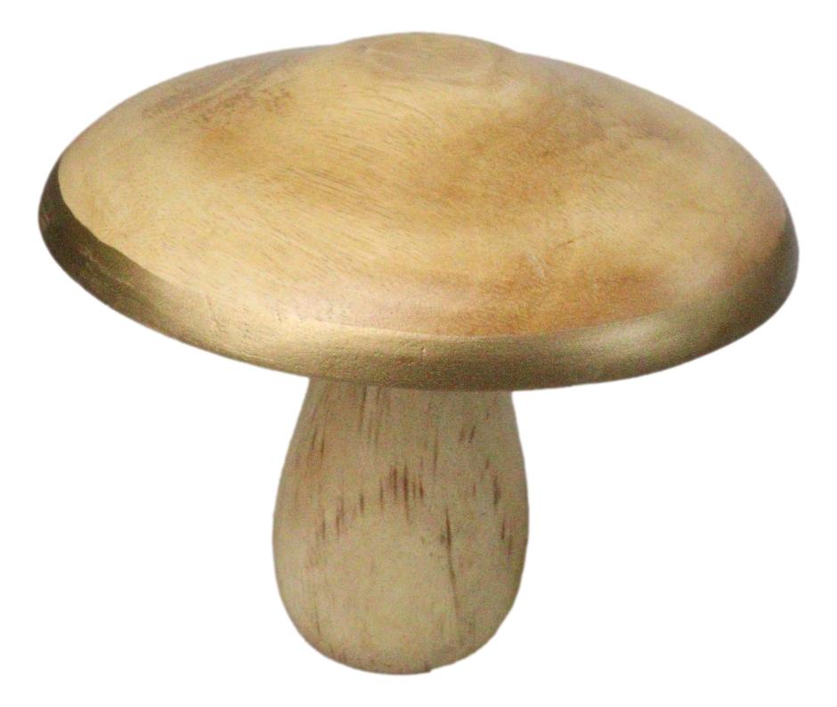 Pack Of 2 Rustic Handcrafted Hardwood Acacia Mushrooms With Golden Edge Decors