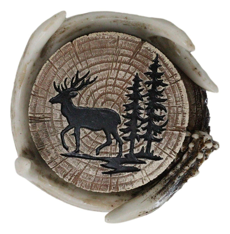 Rustic Western Forest Deer Antlers With Tree Rings Coasters And Holder Set