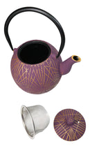 Spherical Purple With Gold Yarn Tetsubin Medium Cast Iron Teapot 28oz Tea Pot