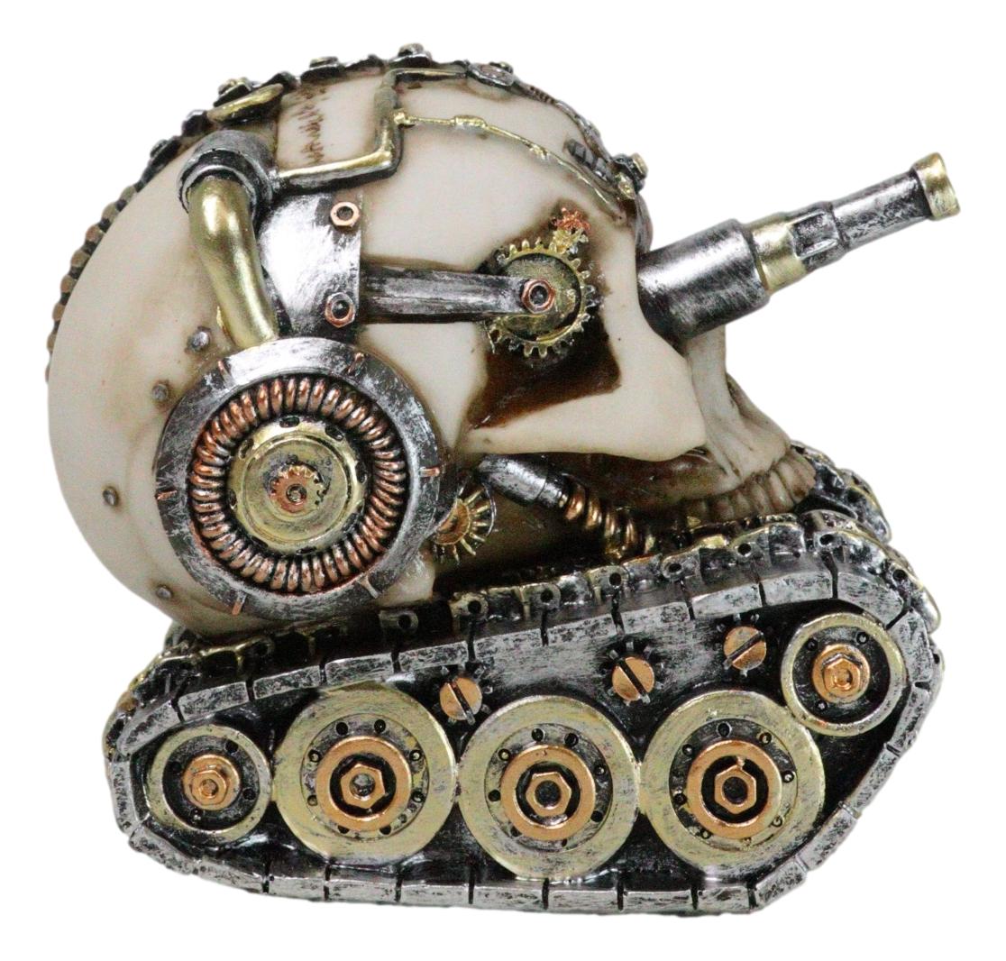 Military War Steampunk Android Gearwork Robotic Cyborg Skull Tank Figurine