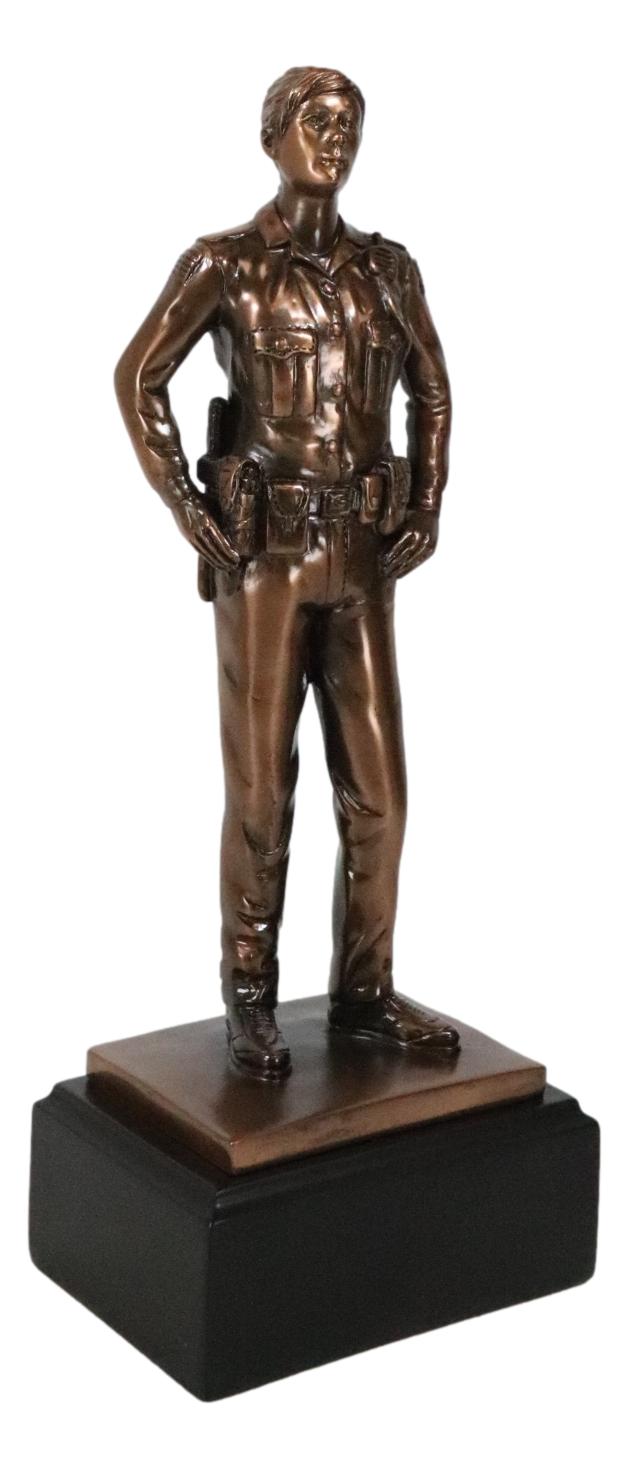 Law Enforcer Police Woman Officer Cop In Uniform Bronzed Resin Statue With Base