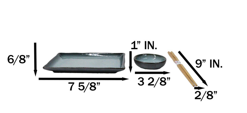 Seikai Sky Porcelain Sushi Plates Sauce Dishes Chopsticks Dinnerware Set For 2
