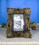 Rustic Western Carved Floral Scrollwork Faux Wooden Picture Photo Frame 4"X6"