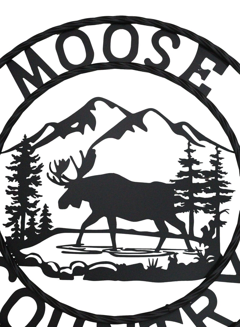 24" Rustic Western Moose Country By Mountains Pine Forest Metal Wall Circle Sign