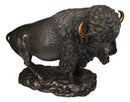 Large North American Open Grassland Plains Bison Buffalo On Rock Base Statue