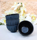Dark Gray Ridged Lines Japanese Tetsubin Style Cast Iron Tea Cups Set of 4