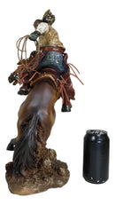 Rustic Western Cowboy With Hat And Rope On Rearing Bronco Horse Rodeo Figurine