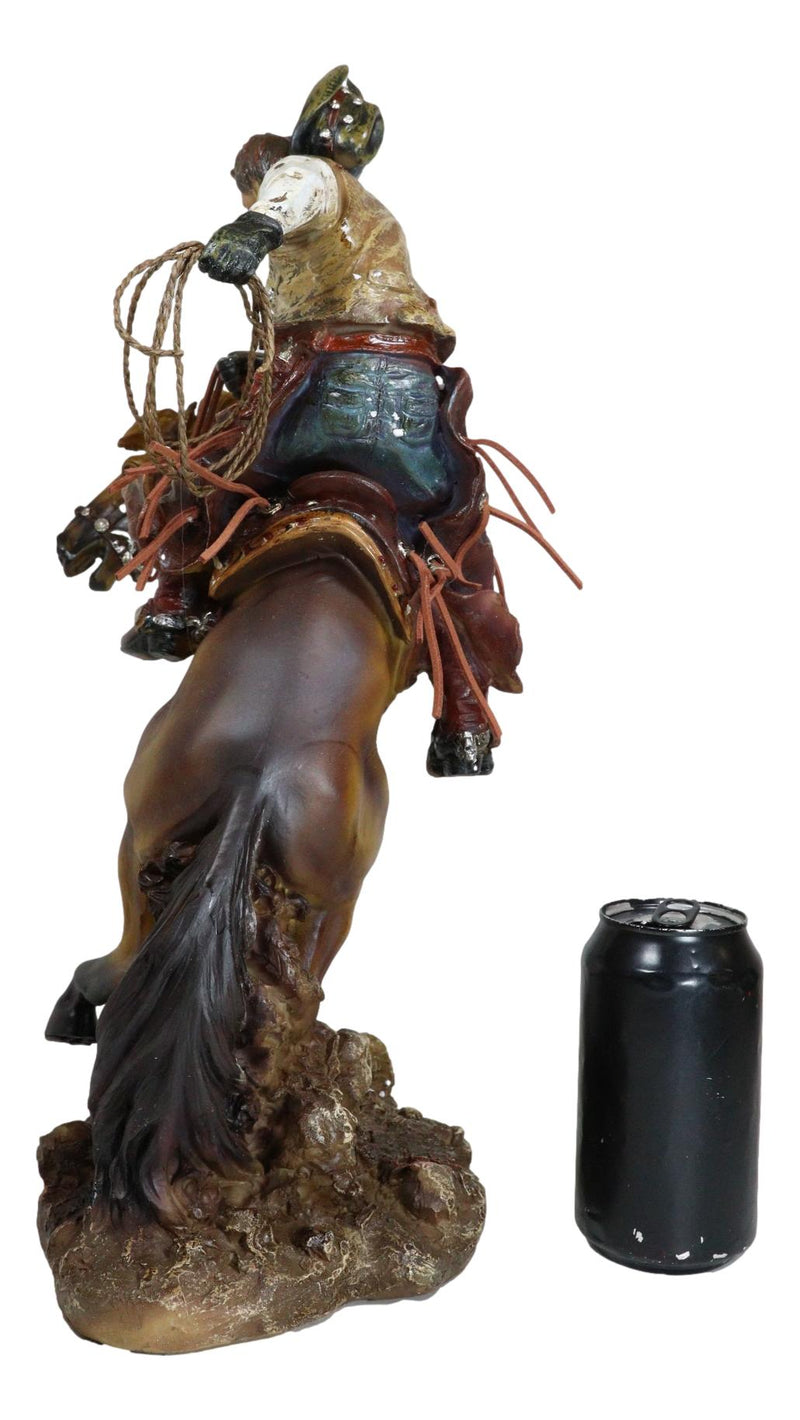 Rustic Western Cowboy With Hat And Rope On Rearing Bronco Horse Rodeo Figurine