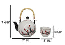 White Pink Sakura Cherry Blossoms Porcelain 30oz Teapot And 4 Tea Cups Set