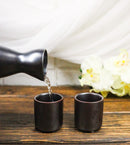 Porcelain Black Iron Clay Tetsu Kesho Japanese Wine Sake Flask With 2 Cups Set