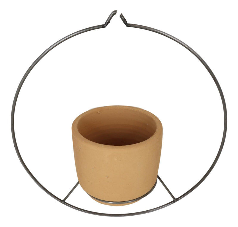 Modern Brown Clay Pot Wall Planter Pot Sconce With Round Wire Stand Holder
