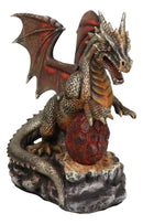 Fantasy Bronzite Fire Dragon Guarding LED Scaled Egg Decorative Figurine