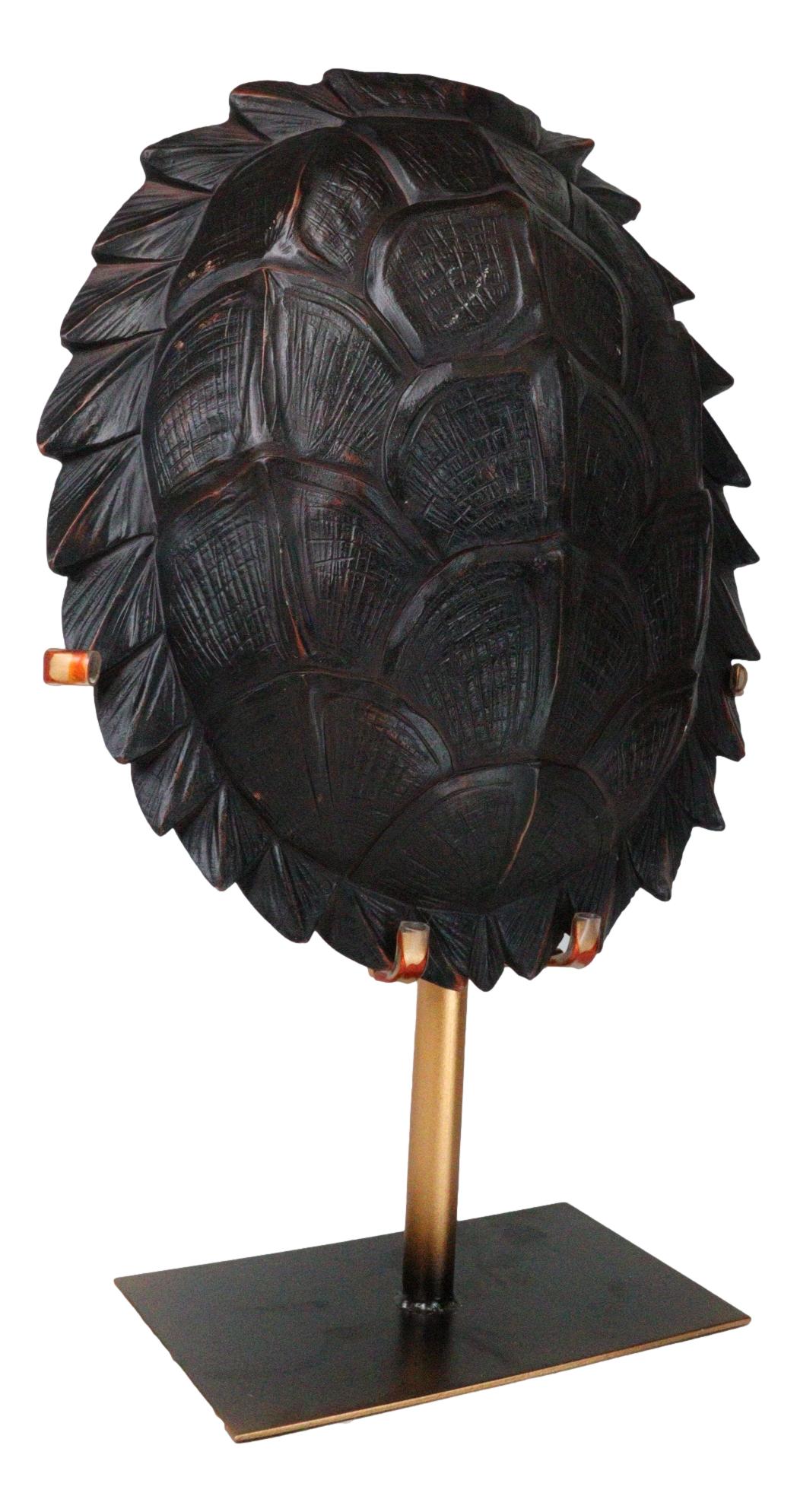 Large Nautical Marine Jagged Shell Faux Sea Turtle Sculpture With Pole Stand