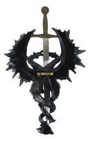 Gothic Fantasy Double Dragon Wall Decor Plaque With Medieval Sword 14" Tall